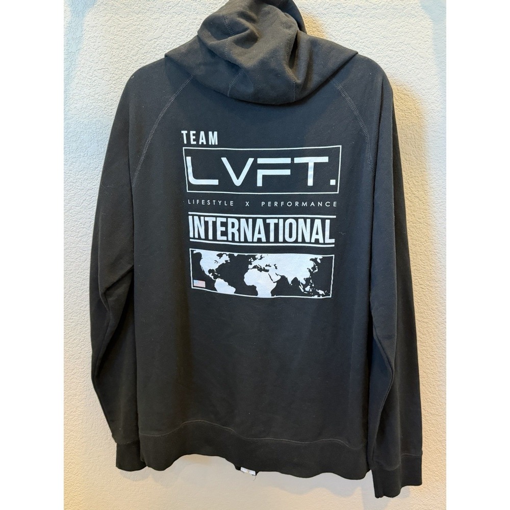 LVFT. Black Full Zip Hoodie Men's Fleece Graphic‎ Print Hooded Pockets